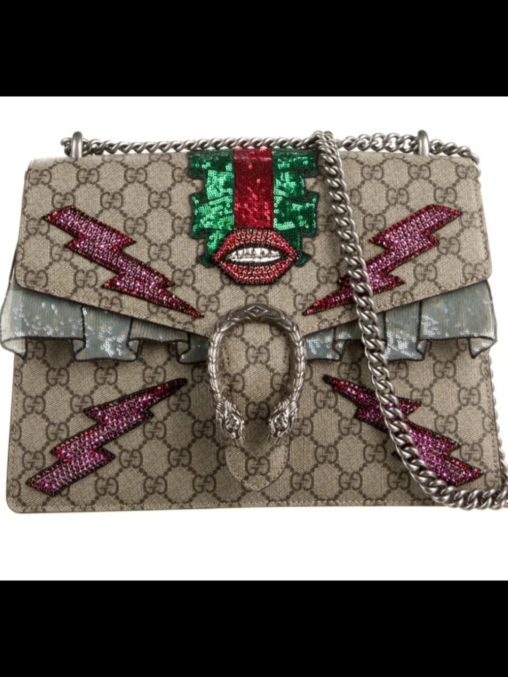 GG Supreme Monogram Lightning Embroidered Medium Dionysus Shoulder Bag Beige
